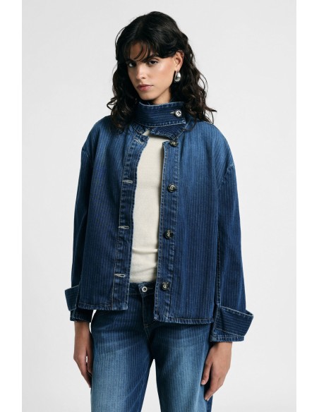 Korte denimjas met hoge kraag en knopen Please