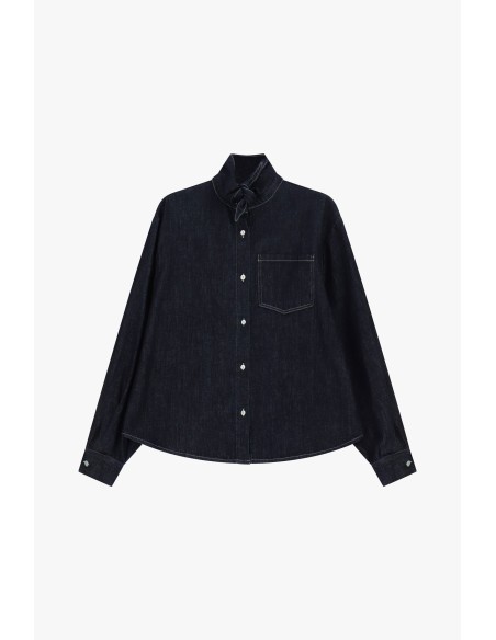 Dixie denim overhemd met borstzak en knoopdetail bij de hals