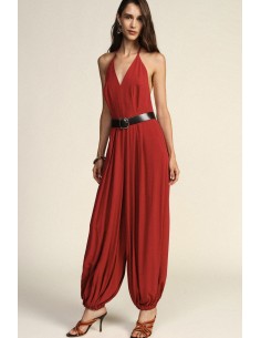 Dixie jumpsuit met halterhals en gerimpelde pijpen