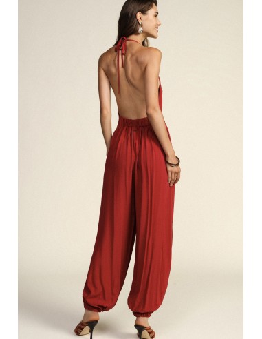 Dixie jumpsuit met halterhals en gerimpelde pijpen