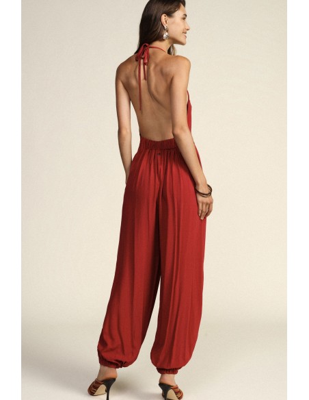 Dixie jumpsuit met halterhals en gerimpelde pijpen