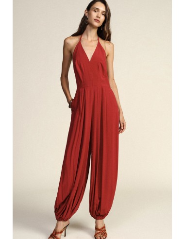 Dixie jumpsuit met halterhals en gerimpelde pijpen