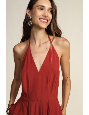 Dixie jumpsuit met halterhals en gerimpelde pijpen