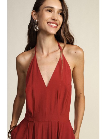 Dixie jumpsuit met halterhals en gerimpelde pijpen