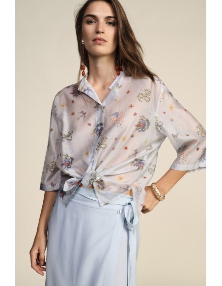 Dixie blouse met patroon, knoopdetail en wijde mouwen