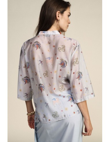 Dixie blouse met patroon, knoopdetail en wijde mouwen