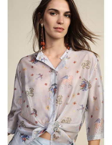 Dixie blouse met patroon, knoopdetail en wijde mouwen