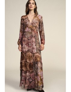 Lange patchworkjurk met V-hals van Dixie