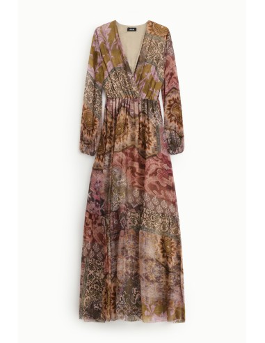 Lange patchworkjurk met V-hals van Dixie