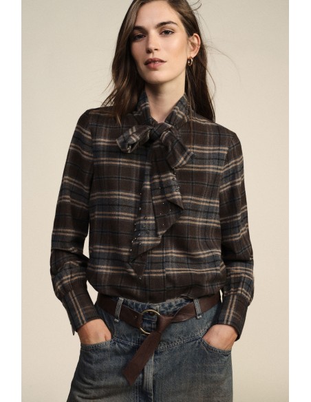 Geruite blouse met strik, kraag en lange mouwen Dixie