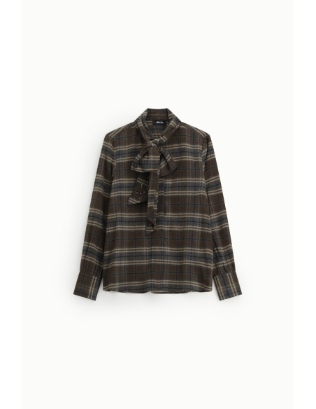 Geruite blouse met strik, kraag en lange mouwen Dixie