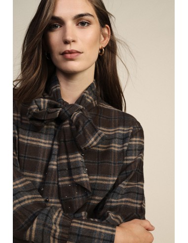 Geruite blouse met strik, kraag en lange mouwen Dixie