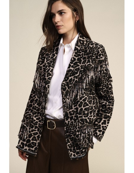 Dixie Fantasie Dierenprint Blazer met Decoratieve Franjes