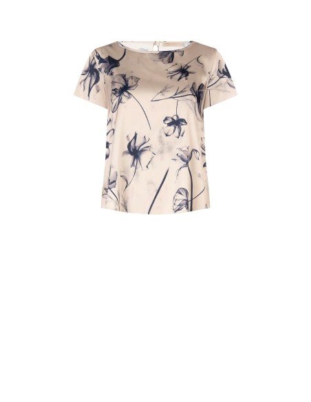 Ruime, soepelvallende satijnen blouse met grote bloemenprint van Rinascimento