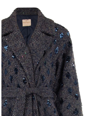 Lange boucléjas van wolmix met kralen en lurex Rinascimento