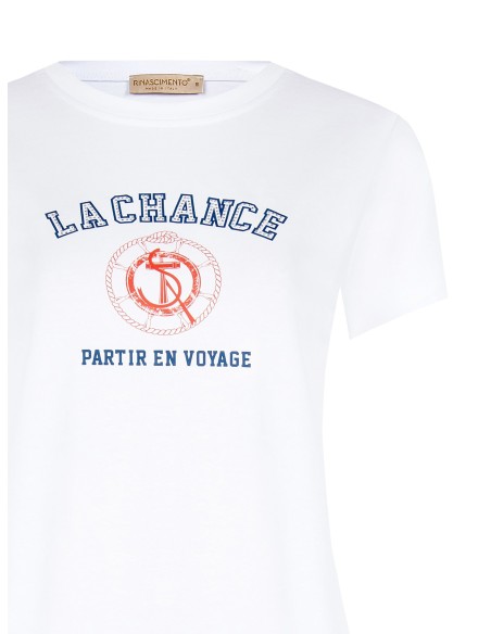 Regular T-shirt van katoenmix met navykleurige print en strass-steentjes van Rinascimento