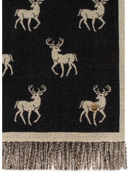Jacquard sjaal met hertenmotief en franjes van Rinascimento