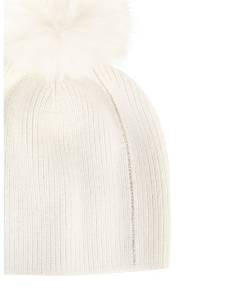 Muts van een viscose-angoramix met lurexdecoratie en een pompon van synthetische bont, Rinascimento