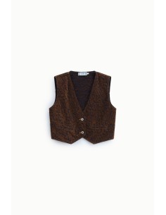 Korte gilet met dierenprint en knopen aan de voorkant Please 2