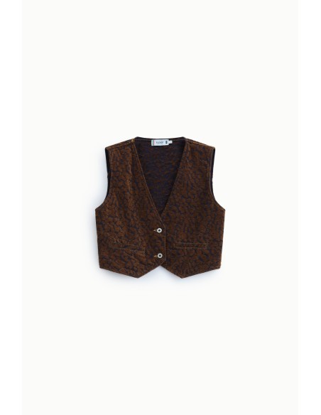 Korte gilet met dierenprint en knopen aan de voorkant Please