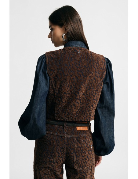 Korte gilet met dierenprint en knopen aan de voorkant Please