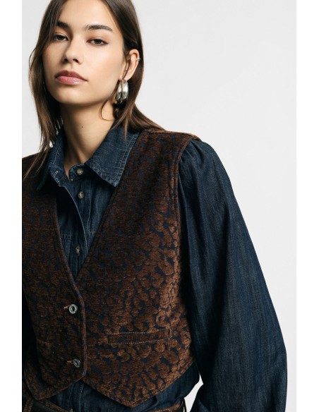 Korte gilet met dierenprint en knopen aan de voorkant Please
