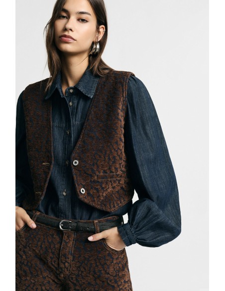 Korte gilet met dierenprint en knopen aan de voorkant Please