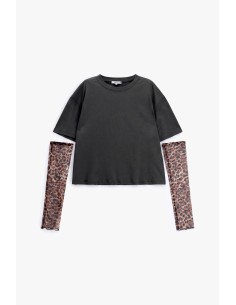 Kort T-shirt met afneembare mouwen met dierenprint Please