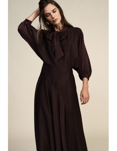 Dixie midi-jurk met lange mouwen en strik