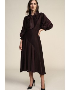 Dixie midi-jurk met lange mouwen en strik