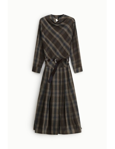 Geruite midi-jurk met ceintuur en lange mouwen Dixie