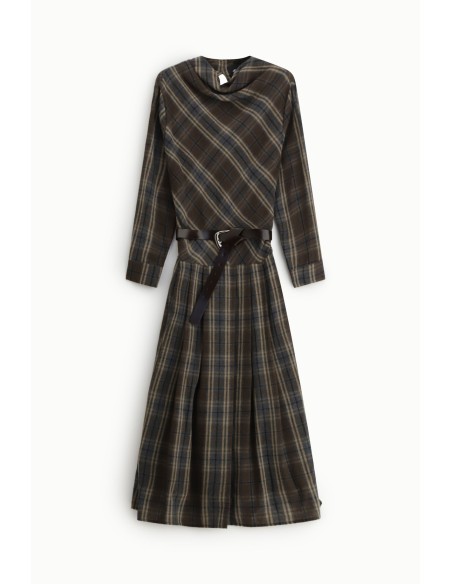 Geruite midi-jurk met ceintuur en lange mouwen Dixie