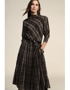 Geruite midi-jurk met ceintuur en lange mouwen Dixie