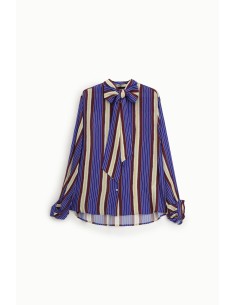 Gestreepte blouse met strik, gerimpelde kraag en manchetten Dixie 2