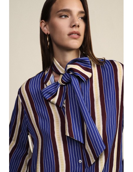 Gestreepte blouse met strik, gerimpelde kraag en manchetten Dixie