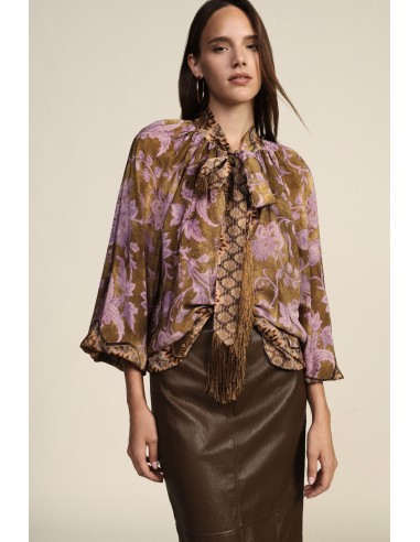 Ruime blouse met bloemenprint, strik en franjes van Dixie