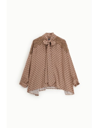 Dixie blouse met patroon, geborduurde inzetstukken en halsstrik