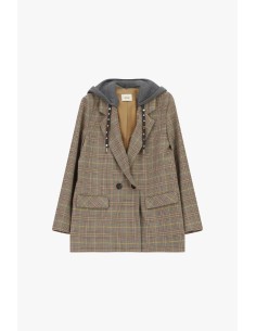Dixie blazer met dubbele rij knopen, capuchon en ruitpatroon