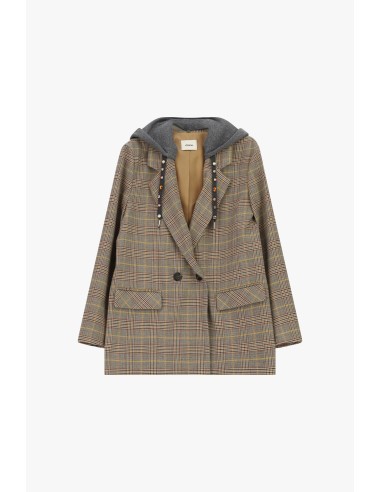 Dixie blazer met dubbele rij knopen, capuchon en ruitpatroon