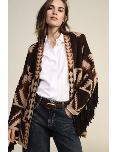 Dixie Vestigrafisch vest met ceintuur en franjes