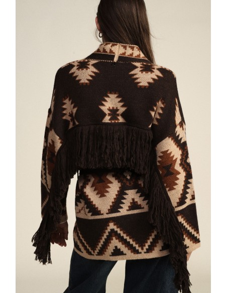 Dixie Vestigrafisch vest met ceintuur en franjes