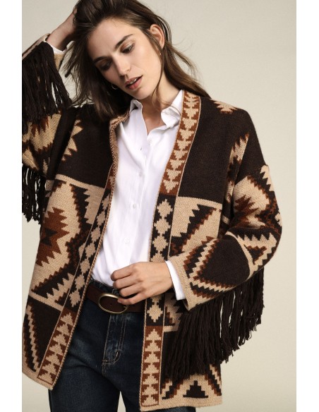 Dixie Vestigrafisch vest met ceintuur en franjes