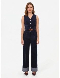 Wijde veloursbroek met maxi-denimomslagen van Rinascimento 2