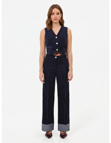 Wijde veloursbroek met maxi-denimomslagen van Rinascimento