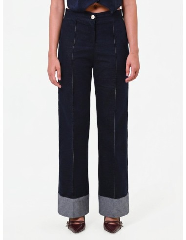 Wijde veloursbroek met maxi-denimomslagen van Rinascimento