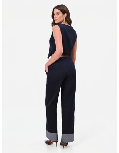 Wijde veloursbroek met maxi-denimomslagen van Rinascimento