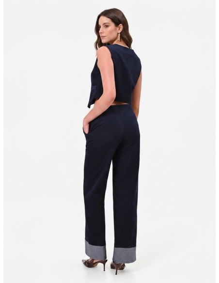 Wijde veloursbroek met maxi-denimomslagen van Rinascimento