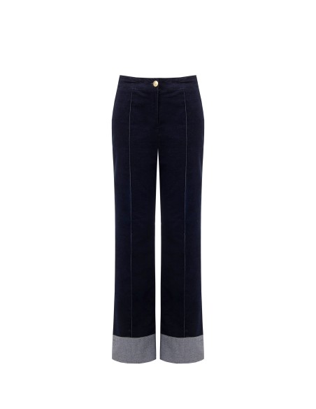Wijde veloursbroek met maxi-denimomslagen van Rinascimento