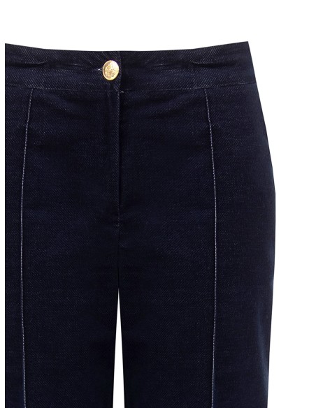 Wijde veloursbroek met maxi-denimomslagen van Rinascimento