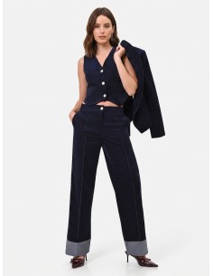 Wijde veloursbroek met maxi-denimomslagen van Rinascimento